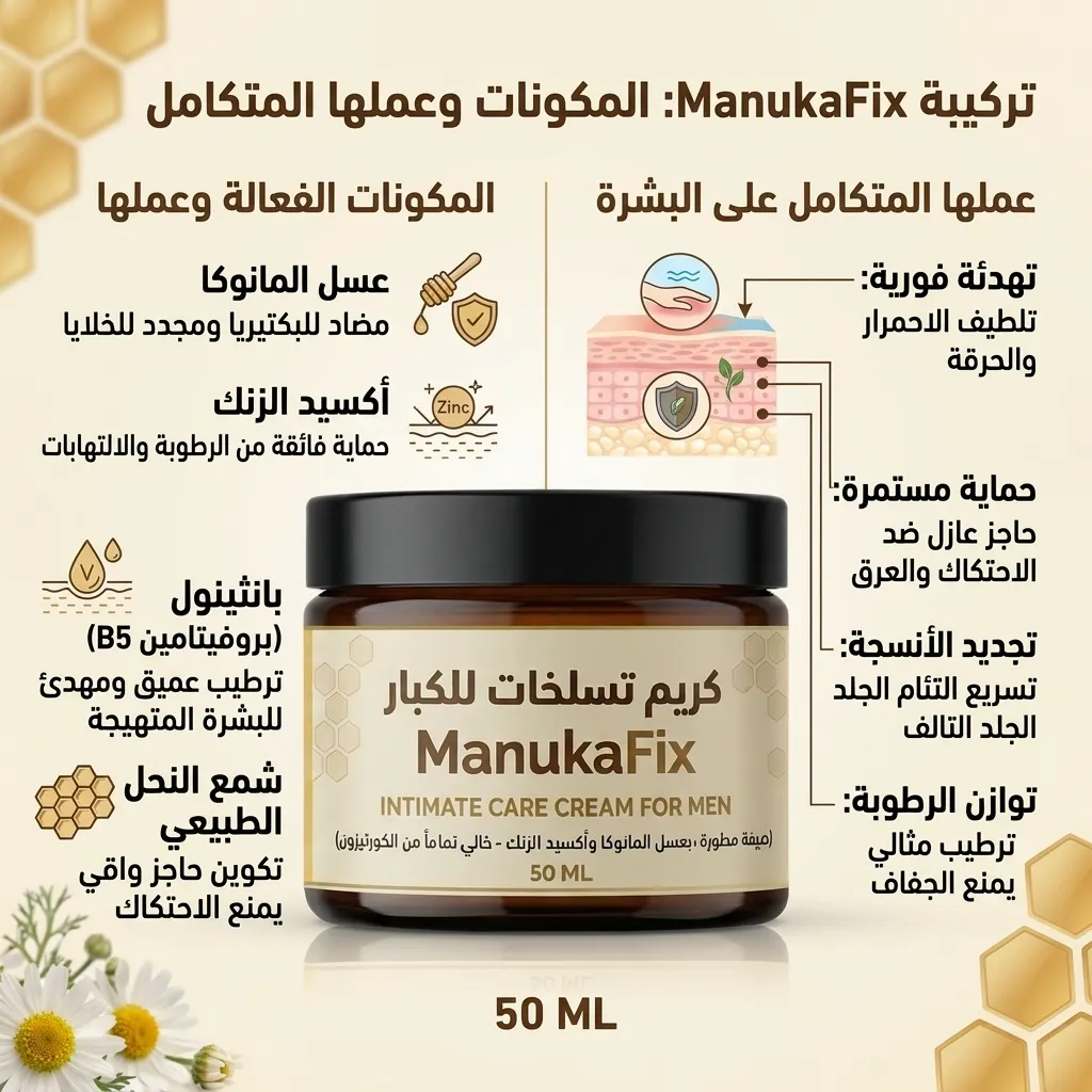 كريم تسلخات للكبار ( للرجال ) خالي من الكورتيزون ManukaFix - الصورة 2